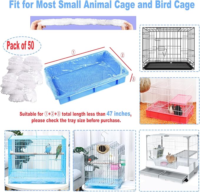 50 Pcs Disposable Rabbit Cage Liner, 26'' X 18'' Plastic Guinea Pig Cage Liners Bag Elastic Small Animal Toilet Film, Clear Crate Tray Covers for Bunnies Ferret Hamster
