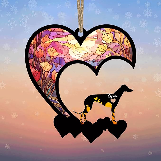 Lovely POD Greyhound Suncatcher Ornaments, Personalized Greyhound Memorial with Name, Dogs Loss Ornaments, Dog Remembrance Gift, Dog Memory Ornament, Loss of Dogs Sympathy Gifts