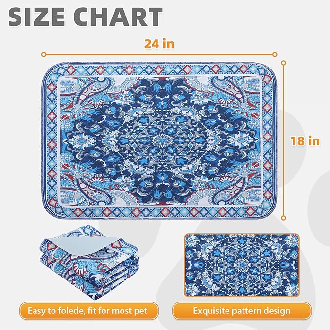 KOOLTAIL Washable Pee Pads for Dogs, 2 Pack Super Absorbent Reusable Puppy Training Pads Waterproof, Nonslip and Leak-Proof Dog Pee Pads, Large Pet Mats Whelping Pads for Floor, Crate, Blue 24"x36"
