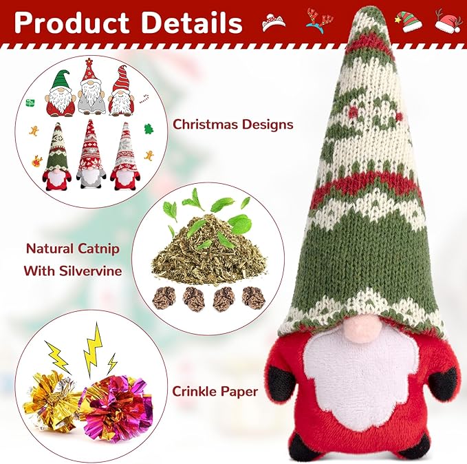 Retro Shaw Christmas Cat Toys, Xmas Catnip Toys for Indoor Kitten Kitty, Safe Kitten Teeth Cleaning Toy, Interactive Cat Chew Kitty Kicker Toy Santa Claus
