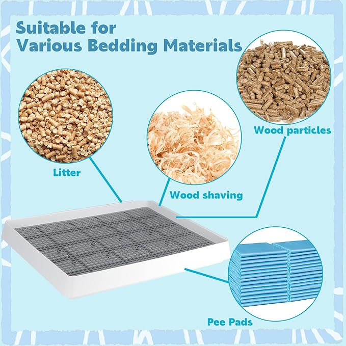 FHTONGE Extra Large Rabbit Litter Box Trainer Tray, Bunny Potty Training Litter Box for Cage,Rectangular Rabbits Litter Pan Pet Toilet with Grid for Squirrel Guinea Pig Rat Chinchilla Hedgehog Hamster