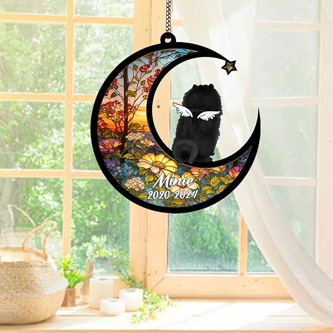 Personalized Chow Chow (Black) Sun Catcher, Dog Memorial Gifts, Custom Chow Chow (Black) with Wings Ornament Christmas Tree, Loss of Dog Sympathy Gift Memorial Suncatchers
