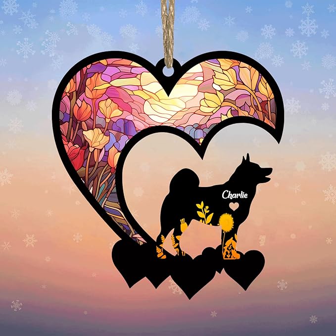 Lovely POD Norwegian Elkhound Suncatcher Ornaments, Personalized Norwegian Elkhound Memorial with Name, Dogs Loss Ornaments, Dog Remembrance Gift, Dog Memory Ornament, Loss of Dogs Sympathy Gifts