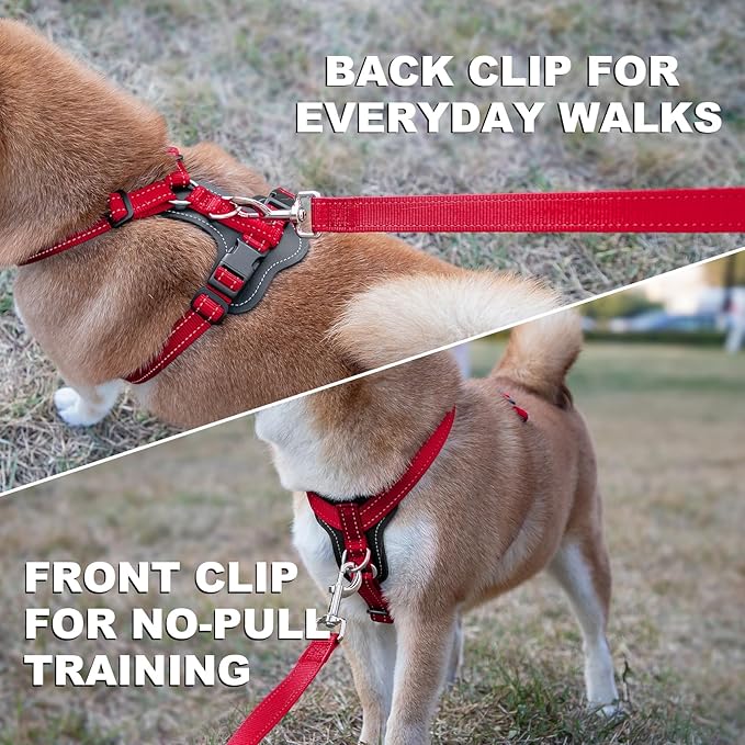 Plutus Pet Adjustable No Pull Dog Harness with Leather Accents, Heavy Duty Reflective Nylon Vest for Training, Hiking, Easy Walk Harness for Small, Medium, Large Dogs (Red, S)