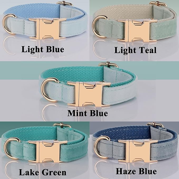 PETDURO Personalized Dog Collars Fancy Velvet with Custom Name Engraved for Large Medium Boy Dog - Matching Leash, Bow Tie, Harness and Poop Bag Holder Available - Metal Buckle - Multi-Colors (S)