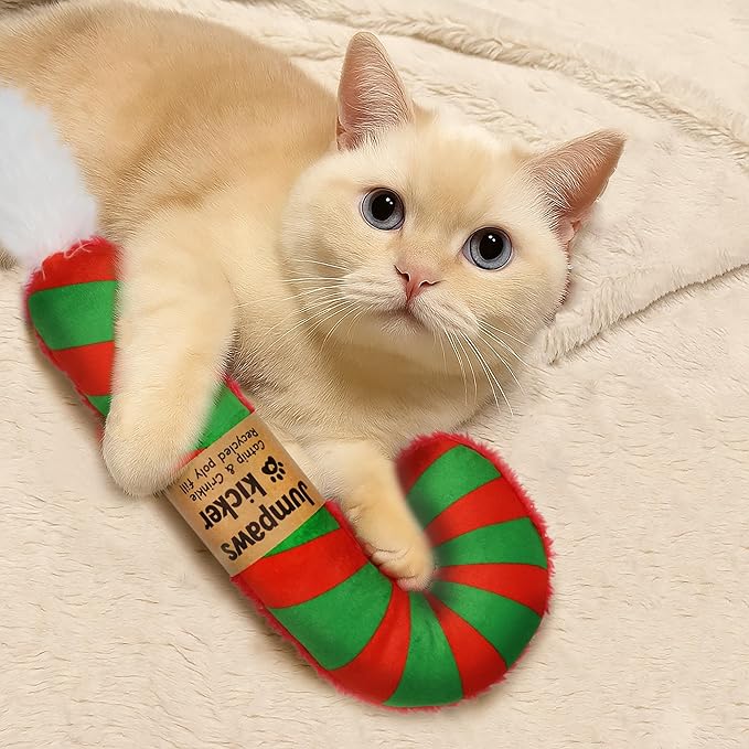 2 Pack Natural Interactive Catnip Cat Kicker Toys, Bite Resistant Chew Toy, Accessories for Indoor Cat, Christmas Candy Cane