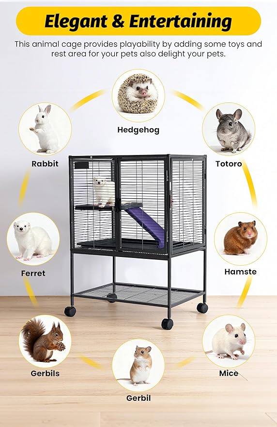 Garvee Metal Small Animal Cage,34 ''H Multi-Level Ferret Cage for Small Animals - Large Hamster Cage with Ramp, Extra Storage Stand, RemovableTray for Chinchilla, Rabbit, Guinea Pigs, Hedgehog, Gerbil