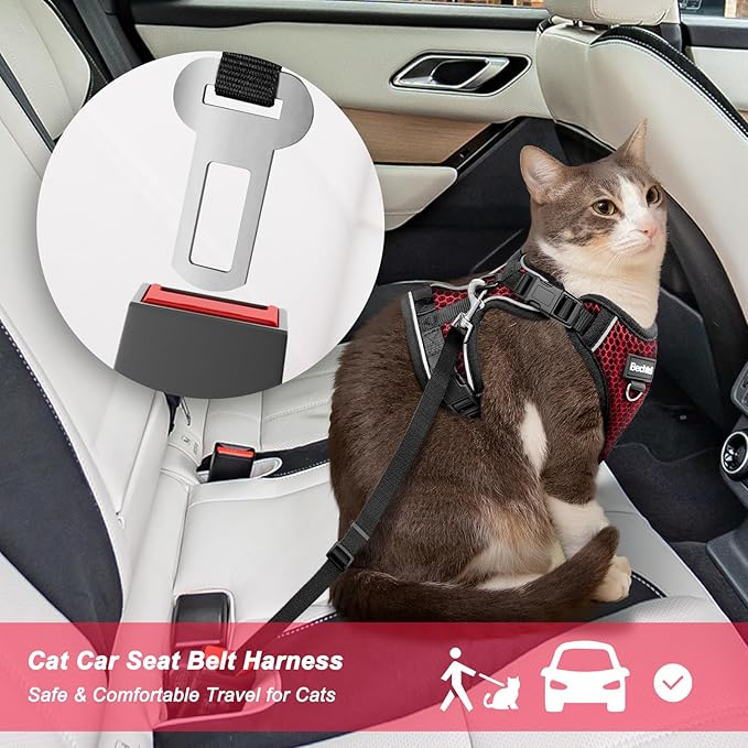 Cat Harness and Leash for Walking Escape Proof Soft Adjustable Cat Leash Breathable Honeycomb Structure Comfortable Vest Easy to Wear Kitten Harness for Outdoor Travel, Honeycomb Red, XS