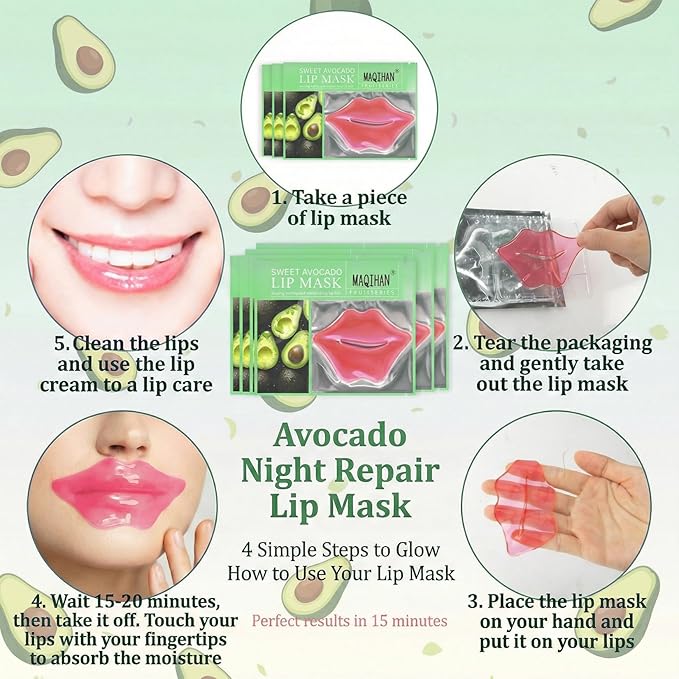 30PCS Moisturizing Lip Mask - Lip Patches for Spa Daily Labial Masks Skincare Hydrating to Reduce Wrinkles Dryness Anti-wrinkle Lightens, Avocado