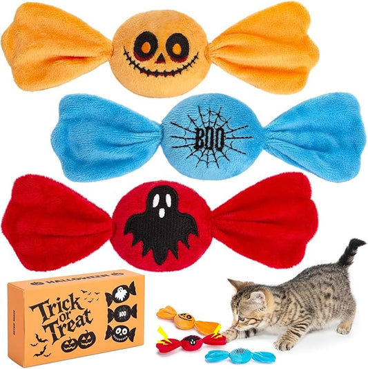 Retro Shaw Cat Toys,Kitty Xmas Bundle Candy Catnip Toys with Crinkle Sound Inside,3PCS Sweet Treats Cat Toy, Trick or Treat for Kitten Toys,Interactive Indoor Kitty Kicker for All Breeds