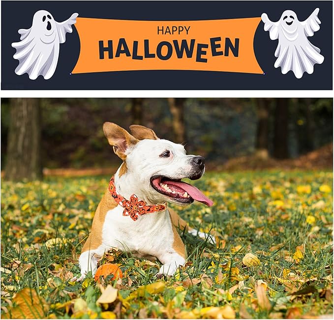 Unique style paws Halloween Dog Collar with Flower Tie Cotton Adjustable Puppy Collar for Small Medium Large Dogs-S