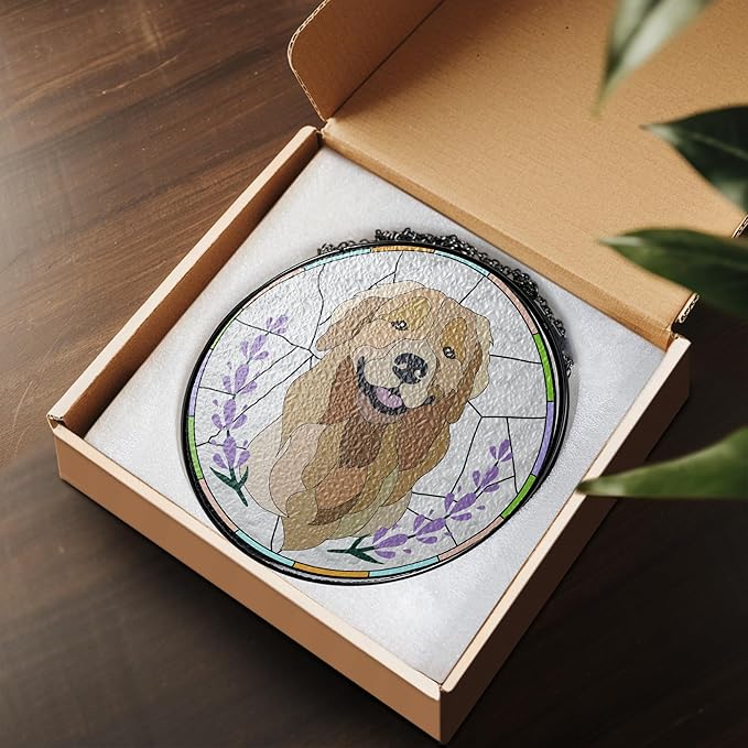 Lovely POD Custom Pet Portrait Stained Glass Suncatcher, Personalized Dog Photo Memorial Ornament Window Hanging, Remembrance Sympathy Gift for Loss of Fur, Bereavement Keepsake, Home Decor