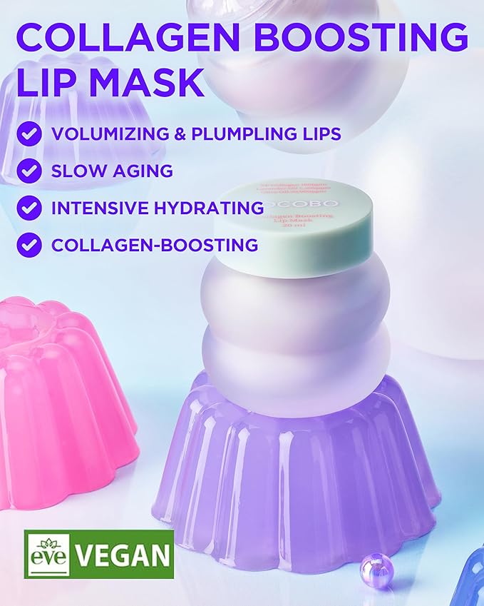 TOCOBO Collagen Lip Mask – Fermented Collagen Overnight Lip Sleeping Mask with Peptide & PHA | Korean Vegan Treatment for Dry, Aging Lips | Balm-to-Oil Plump-Looking Care, Lavender Scent | 0.68 oz