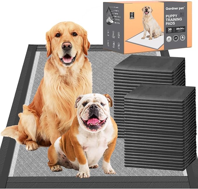 Charcoal Puppy Pads 28x34 Inches Extra Large Dog Pee Pads Odor-Control & Leak-Proof Disposable Pet Training Edge-Wrapping Thicken Potty Pad for Dogs, Cats, Rabbits (50 Pieces)
