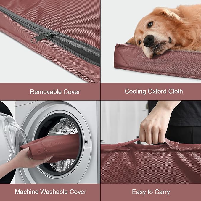 Outdoor Dog Bed for Small Dogs, Waterproof Dog Crate Bed for Medium Dogs Cats, Orthopedic Egg Crate Foam Pet Bed with Washable Removable Oxford Cover, Pink