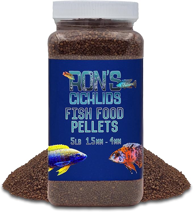 RON'S CICHLIDS African Cichlid Fish Food, Premium Tropical Fish Food Pellets with Protein, Veggies & Fruits for Healthier, Brighter & Bigger Tropical Fish & Cleaner Tanks, Big Boy Blend, 5 LB