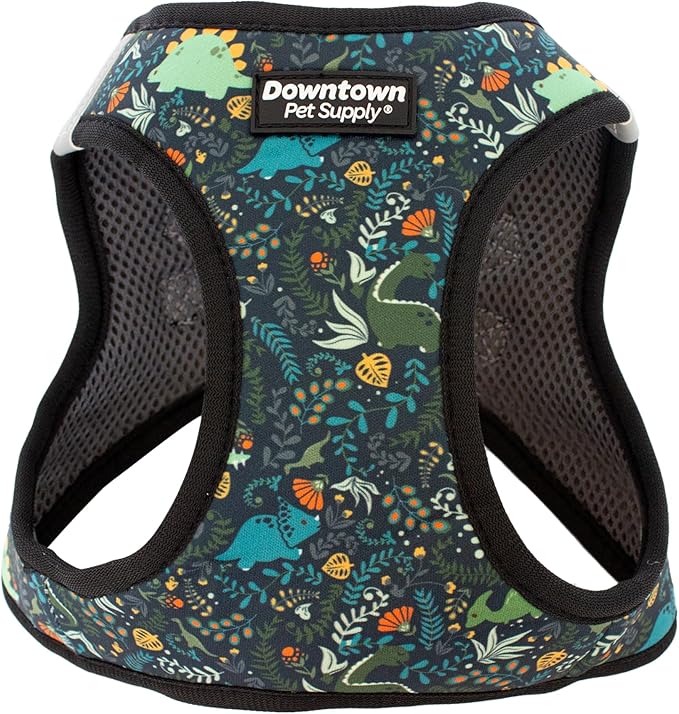 Downtown Pet Supply Step-in Dog Harness – No Pull, Adjustable Padded Mesh with Reflective Trim, Secure Buckle Strap – Comfortable & Breathable Small Dog Harness, Large, Dinosaur