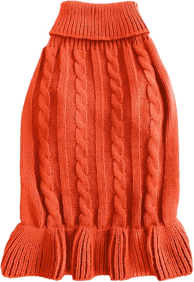 CHBORCHICEN Small Dog Sweaters Knitted Pet Cat Warm Dog Sweatshirt Winter Clothes Kitten Puppy Sweater (L, Dress-Orange)