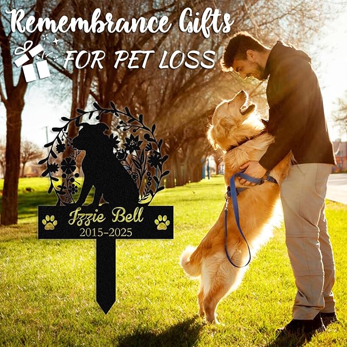 Personalized Pet Graves Marker Dog, Custom Pet Headstone, Waterproof Memorial Plaques for Outdoor, Metal Cemetery Markers Yard Decor, Memorial Garden Stakes, Loss of Dog Sympathy Gift Color09
