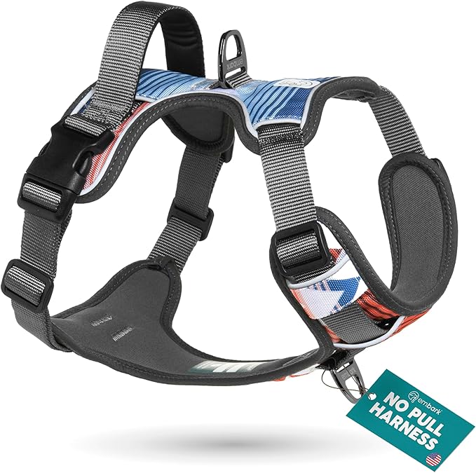 Embark Adventure Dog Harness, Reflective Trim No Pull Dog Harness Medium Sized Dogs - Military Grade Nylon, Front Clip with Gel Lined Handle.
