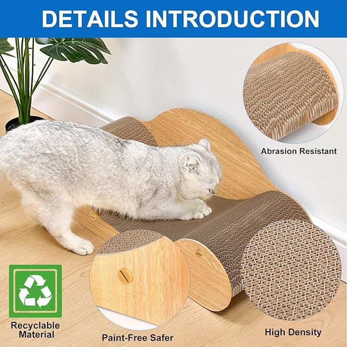 Simple Deluxe Cat Scratcher Cardboard Bed, Natural Solid Wood Scratch Lounger for Scratching&Sleeping, 23 inches Scratching Board Furniture Protector, Curved