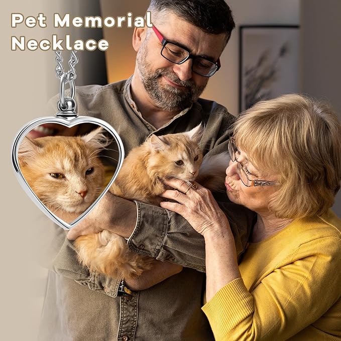 QYH Personalized Pet Ashes Necklace - Memorial Urn Pendant for Dog Cat Ashes with Picture & Text, Cremation Keepsake Jewelry, Customized Gifts for Pet Loss