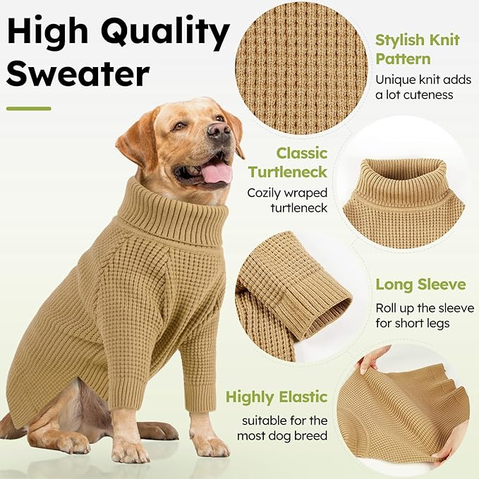 Queenmore Dog Sweater - Knitted Turtleneck Long Sleeve Check Pattern Dog Sweater, Warm Fall & Winter Browns: XS, S, M, L, XL