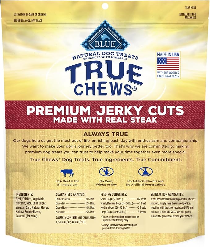 Blue Buffalo True Chews Premium Jerky Cuts Dog Treats, Made in The USA with Natural Ingredients, Beef, 20-oz Bag