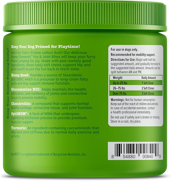 Zesty Paws Mobility Bites Joint Supplement for Dogs - Soft Chews with Glucosamine for Dogs, Chondroitin, & MSM + Vitamins C and E - Hemp - Chicken - 90ct