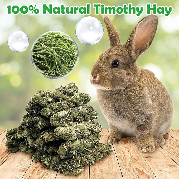Hamiledyi 30 PCS Rabbit Chew Sticks Natural Grass Timothy Hay Sticks Handmade Guinea Pigs Chew Toys for Teeth Molar Snacks for Chinchilla Bunny Hamster and Other Small Animals