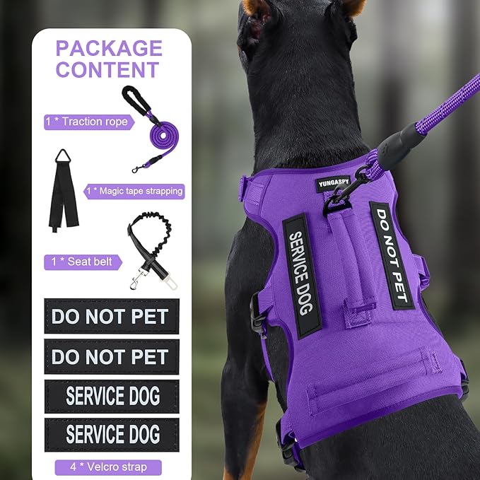 Escape Proof Dog Harness for Large Medium Sized Dogs Six Point Adjustable, Service Dog Vest Harness and Leash Set, No Pull Dogs Harnesses with Handle, Medium Dog Harnesses for Walking(Purple, S)