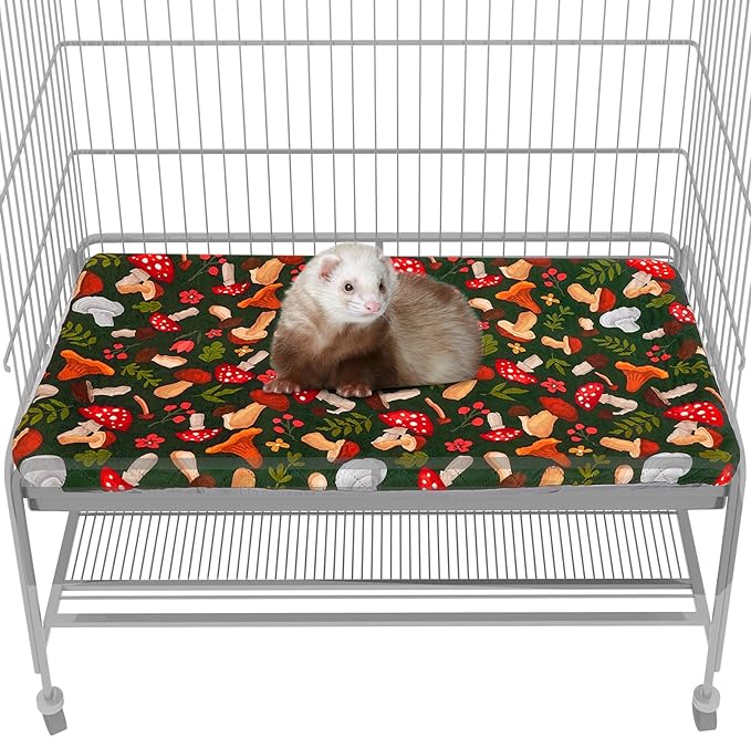 Bienbee Ferret Cage Liner Set, Waterproof Ferrets Cage Accessories for Small Animals Rats Chinchillas Hedgehogs Ferrets(Green Mushroom,Bottom Pan Liner)