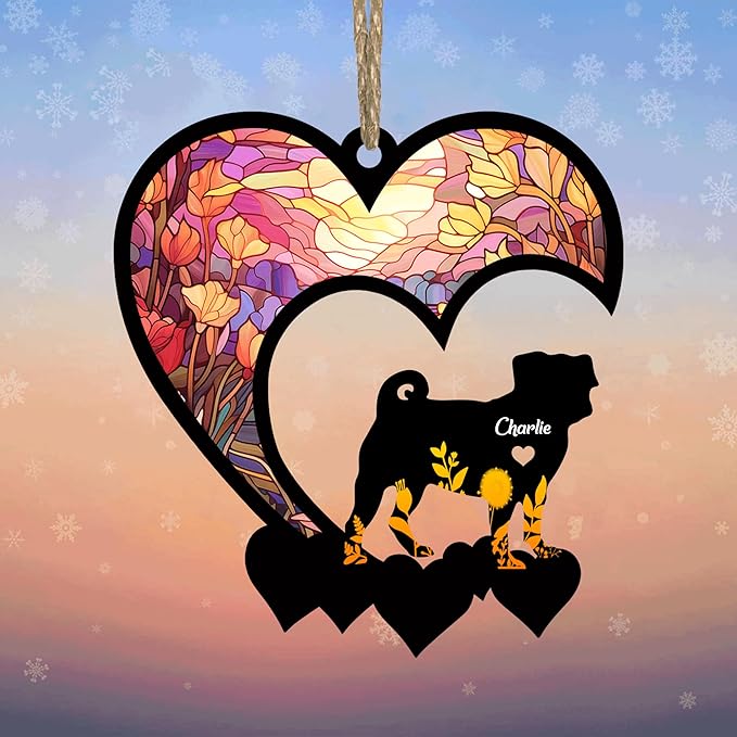 Lovely POD Pug Suncatcher Ornaments, Personalized Pug Memorial with Name, Dogs Loss Ornaments, Dog Remembrance Gift, Dog Memory Ornament, Loss of Dogs Sympathy Gifts