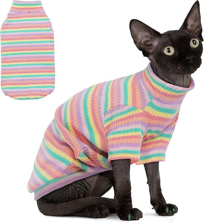PUMYPOREITY Sphynx Cat Clothes, Turtleneck Sphynx Cat Sweaters, Cat Clothes for Cats Only, Svinx Hairless Cat Kitten Clothes Onesie,S+