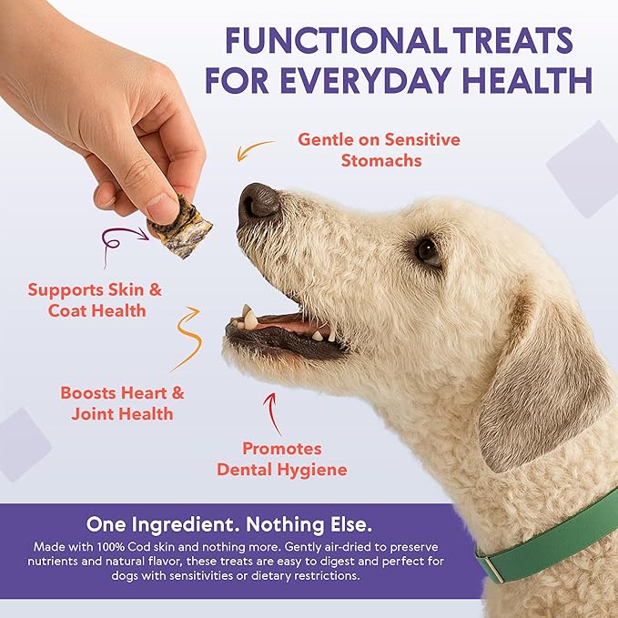 Eli Cod Skin Cubes – A Natural, Bite-Sized Fish Treat for Dogs, High in Protein and Omega-3, Ideal for Quick Rewards or Meal Toppers, Single Ingredient, Grain Free, Gluten Free, Air Dried – 2 Lbs
