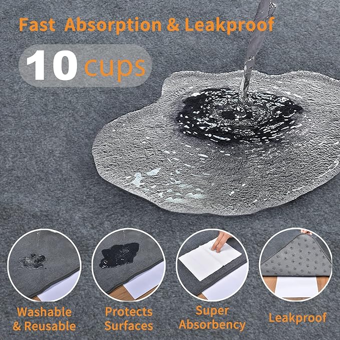 LOOBANI 2 Packs Extra Large Reusable Dog Mat for Floor, Non-Slip Washable Pee Pads for Dogs, Fast Absorbent Pet Whelping Pads, Puppy Playpen Mat for Incontinence, Housebreak, Crate (36"x48"-Gray)
