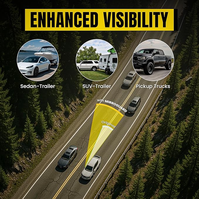 Extended Towing Mirrors V2, Universal Clip-On Tow Mirror Extensions with Upgraded Thick Straps, Enhanced Stability & Wider Fit for Pickups, SUVs, RVs, and Trailers (Model HA968 V2)