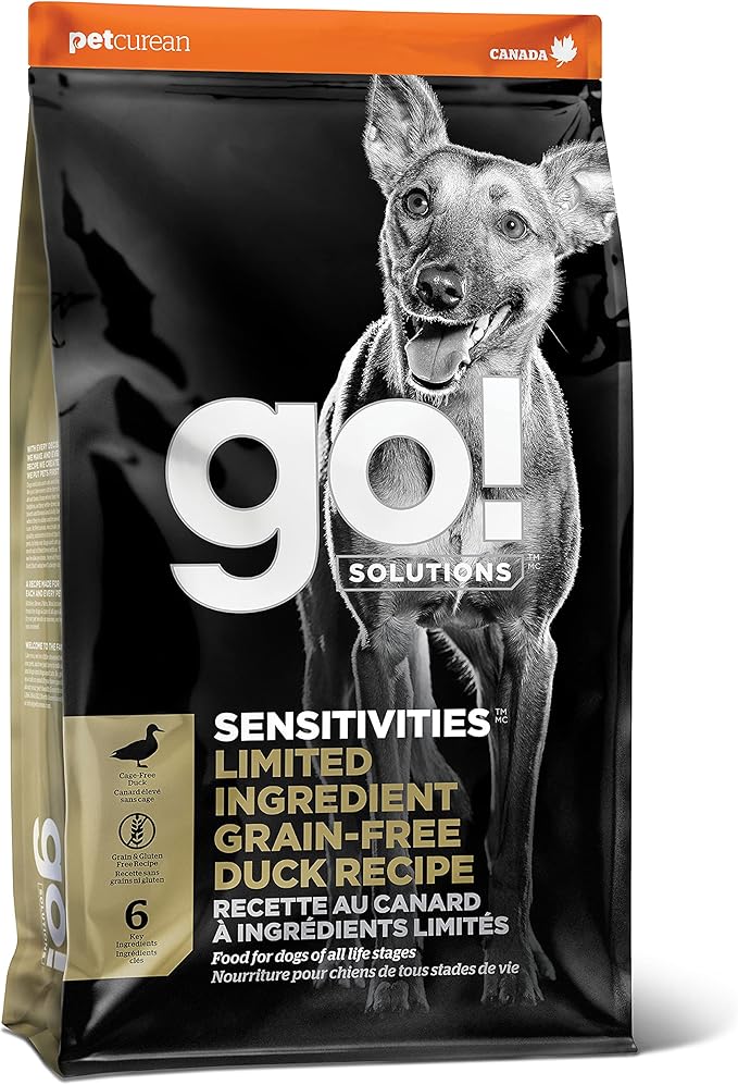Go! Solutions Sensitivities Limited Ingredient Duck Grain-Free Dry Dog Food, Chicken-Free Kibble Made by Experts for Sensitive Stomachs & Food Allergies, for Puppies, Adults, & Seniors, 12 lb Bag