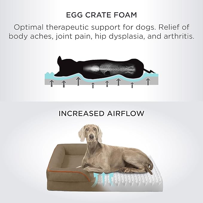 Bedsure XL Orthopedic Dog Bed for Extra Large Dogs - Washable XLarge Dog Cat Bed Waterproof, Comfort Dogs Couch Sofa with Washable Removable Cover, Pet Bed with Nonskid Bottom, Hazel, 42"