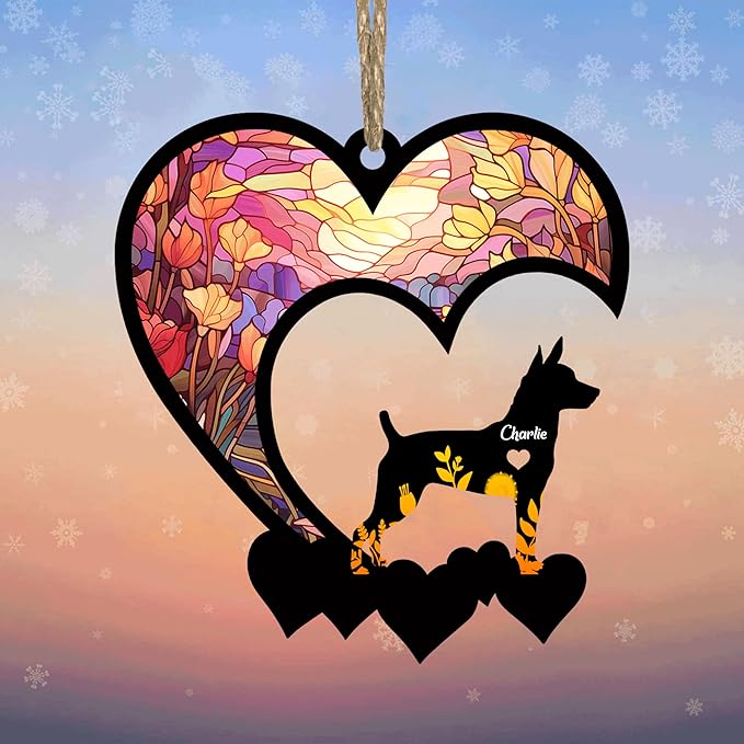 Lovely POD Rat Terrier Suncatcher Ornaments, Personalized Rat Terrier Memorial with Name, Dogs Loss Ornaments, Dog Remembrance Gift, Dog Memory Ornament, Loss of Dogs Sympathy Gifts