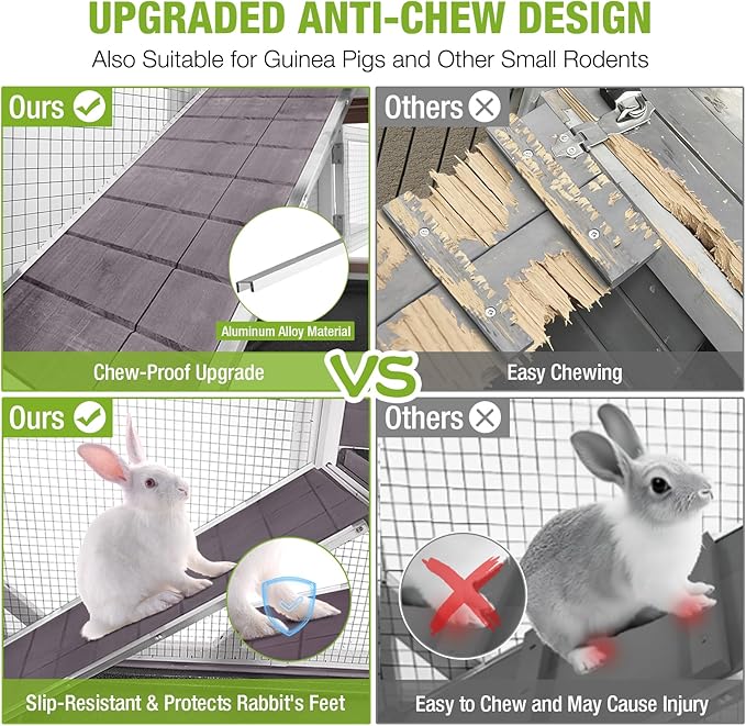 GUTINNEEN 2-Story Rabbit Hutch Indoor Bunny Cage Outdoor Guinea Pig House Wooden Small Animal Cage with Chew-Proof Ramp, Leak-Proof Tray, Lockable Wheels for 2-4 Rabbits, Guinea Pigs (Grey)