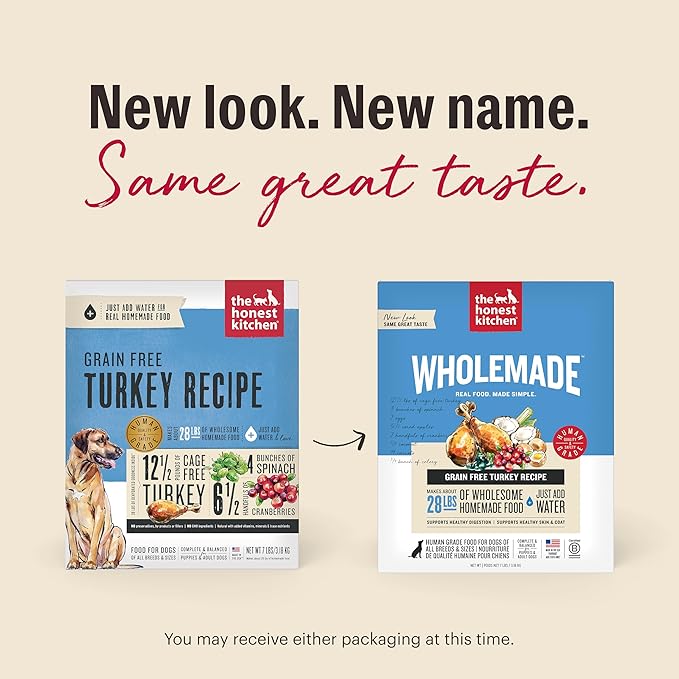 The Honest Kitchen Human Grade Wholemade™ Dehydrated Grain Free Turkey Dog Food, - Complete & Balanced Meal or Topper - 7 lb Box