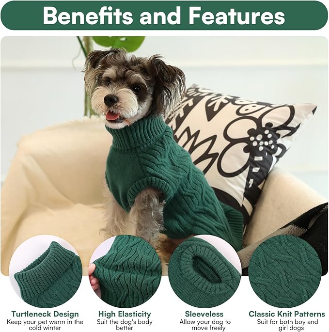 Queenmore XL Dog Sweater,Dog Sweaters for Extra Large Dogs Girls Boys,Warm Pullover Sleeveless Winter Dogs Sweaters,Pet Christmas Coat for Extra Large Breeds,Pitbull, Boxer(Green,XL)