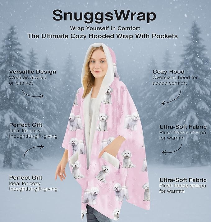 E&S Pets Sherpa Wearable Blanket Hoodie for Women – Soft Fleece Snuggs Wrap – 32 Dog & Cat Breeds – Warm Pet Lover Gifts