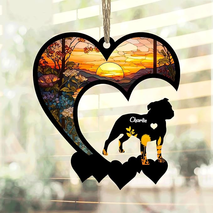 Lovely POD Staffordshire Bull Terrier Suncatcher Ornaments, Personalized Staffordshire Memorial with Name, Dogs Loss Ornaments, Dog Remembrance Gift, Dog Memory Ornament, Loss of Dogs Sympathy Gifts