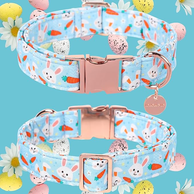 Easter Dog Collar, Cotton Easter Bunny Collar for Puppy Girl Boy Dog or Cat, Easter Gift Rabbit Carrot Dog Collar, Cute Carrot Pet Dog Collar with Metal Buckle, XS