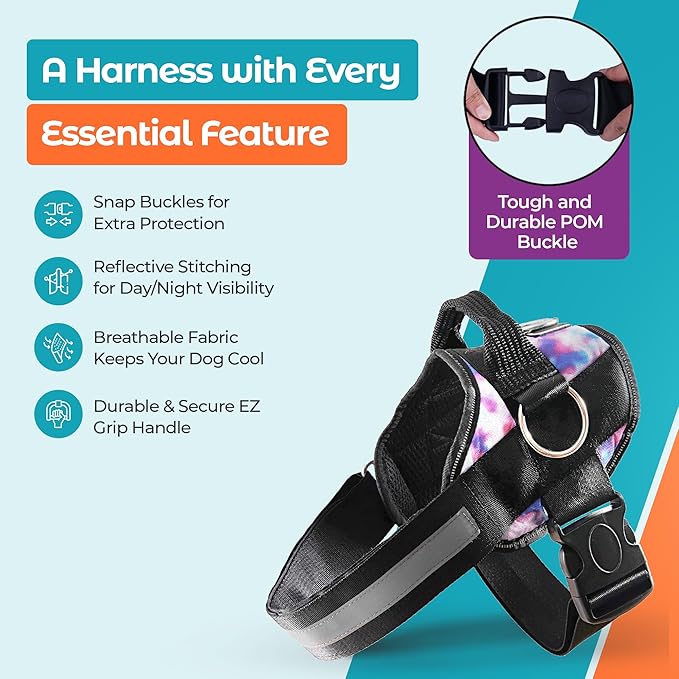 Joyride Basic Essential Dog Harness 1.0 - Small, Medium, Large Dogs, No-Pull Pet Vest with 3 Side Rings for Leash Placement, Adjustable for Training (Tie Dye, XS)