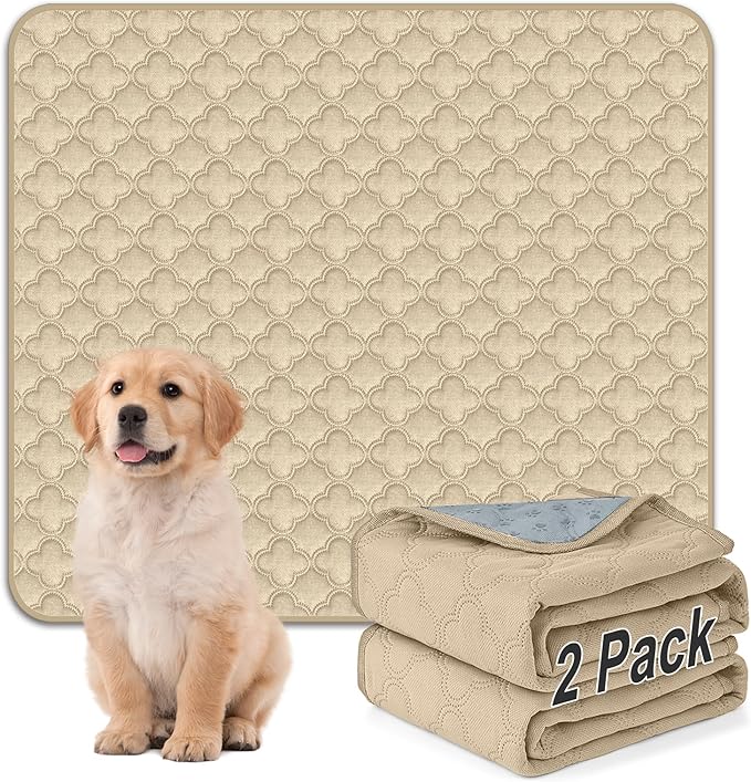 Washable Pee Pads for Dogs - 2 Pack Reusable Waterproof Puppy Training Pads, Super Absorbent with Dog Paw Shape Non-Slip Backing (Cream, 41" X 41" - 2 Pack)