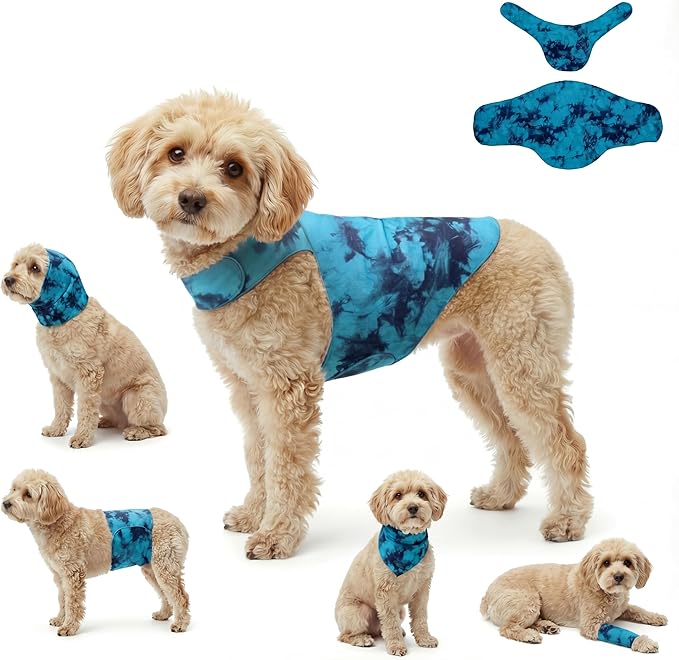 DAJIDALI® Modular Dog & Cat Anxiety Jacket, 2-Piece Calming Vest with Detachable Ear Hood, Silent Self-Adhesive Fabric, Thunder Relief & Post-Surgery Recovery Wrap