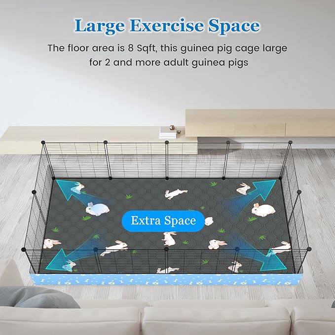 Guinea Pig Cages with Tarp and Reusable Bedding Pee Pad Liner, 24" x 48" Large Guinea Pig Playpen C&C Rabbit Bunny Cage Indoor for 2 Small Animal